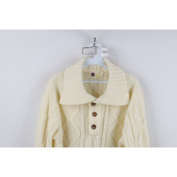 Vintage 70s Streetwear Mens Medium Donegal Fisherman Chunky Cable Knit Sweater - Picture 2 of 10